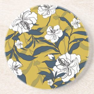 Blühende Blumen: Gelbe nahtlose Vintage-Muster. Getränkeuntersetzer