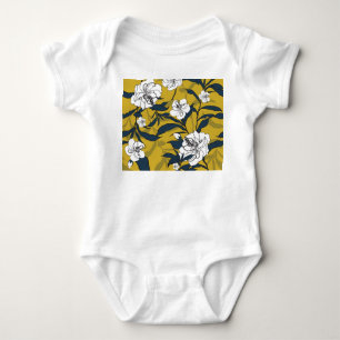 Blühende Blumen: Gelbe Vintage Nahtlos. Baby Strampler