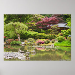 Blühende Blumen im Japanischen Garten, Poster