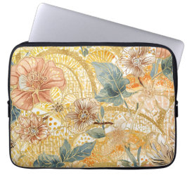 Blühende Blumen und gelbes Pfirsich-Design Kunst Laptopschutzhülle