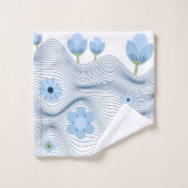 Blühende Blumen und Wellen Badhandtuch Set (Waschlappen)