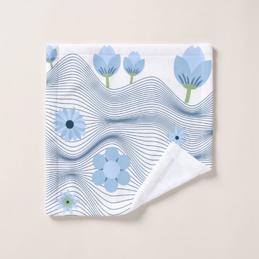 Blühende Blumen und Wellen Badhandtuch Set (Waschlappen)