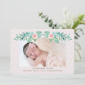 Blühende Blumengeburt-Ankündigung des Fotos Ankündigung (Stehend Vorderseite)