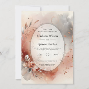 Blühende Blüten und silberne Schwünge Hochzeit Einladung