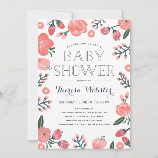 Blühende Botanicale | Einladung der Babydusche (Vorderseite)