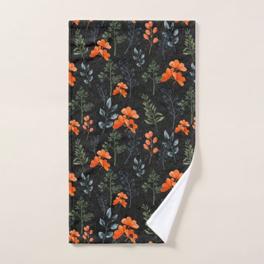 Blühende Botanicale Orange Blumengrün Schwarz Badhandtuch Set (Handtuch)