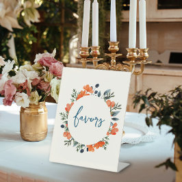 Blühende Botanicale Orange-Brautparty-Favoriten Sockelschild