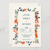 Blühende Botanicals Orange Blütengrün Einladung (Vorne/Hinten)