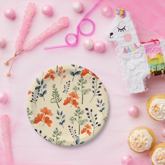 Blühende Botanicals Orange Grüne Branche Pappteller (Party)