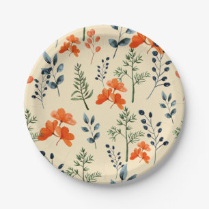 Blühende Botanicals Orange Grüne Branche Pappteller