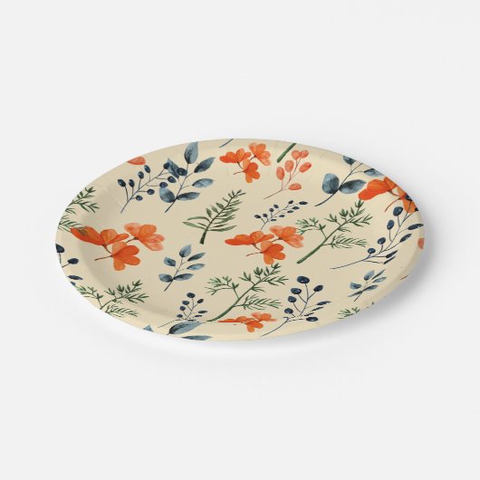 Blühende Botanicals Orange Grüne Branche Pappteller (Schrägansicht)