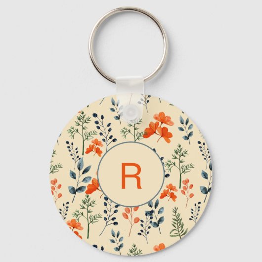 Blühende Botanicals Orange Grüne Branche Schlüsselanhänger (Vorderseite)