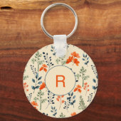 Blühende Botanicals Orange Grüne Branche Schlüsselanhänger (Rückseite)