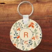 Blühende Botanicals Orange Grüne Branche Schlüsselanhänger (Vorderseite)