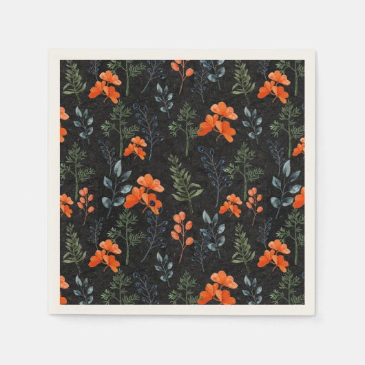 Blühende Botanicals Orange Grüne Branche Serviette (Vorderseite)