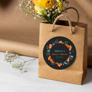 Blühende Botanicals Schwarze Hochzeitsdusche Runder Aufkleber