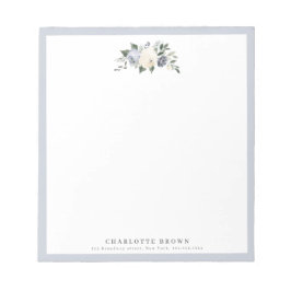 Blühende botanisch-blaue personalisierte Schreibwa Notizblock