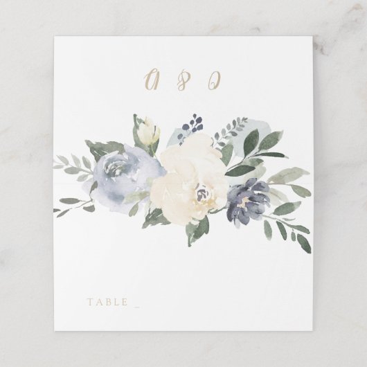Blühende botanisch staubblaue Hochzeitsstipps-Plat Platzkarte (Außenseite Aufgefaltet)