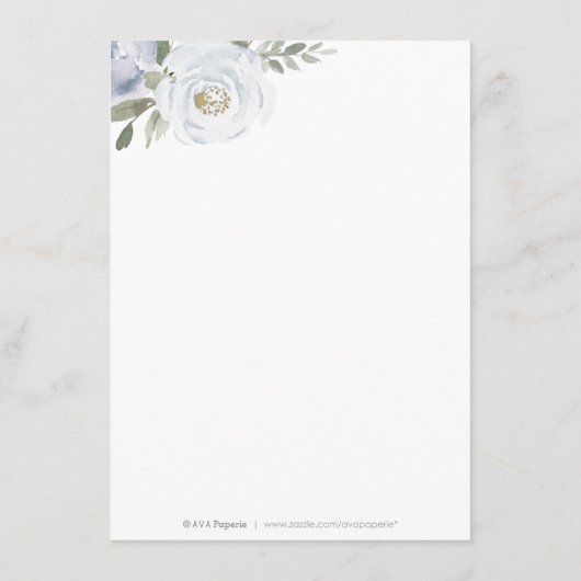 Blühende botanisch staubige blaue Hochzeitskarte Begleitkarte (Rückseite)