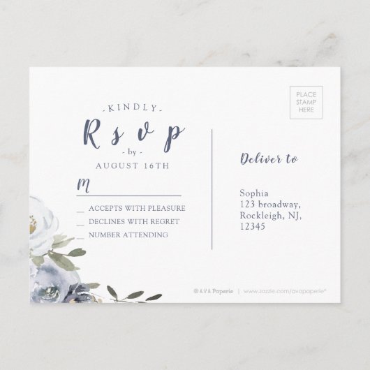 Blühende botanische dustische Blütenhochzeit RSVP Einladungspostkarte (Rückseite)