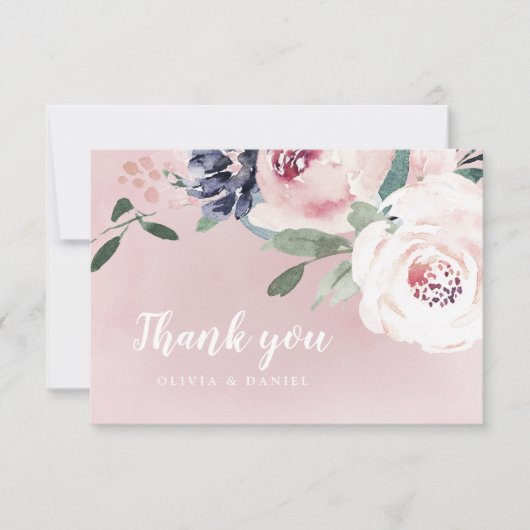 Blühende botanische Errötung der Aquarellblüte Dankeskarte (Vorderseite)