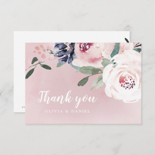 Blühende botanische Errötung der Aquarellblüte Dankeskarte (Vorne/Hinten)