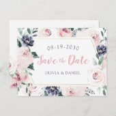 Blühende botanische Errötung Save the Date Ankündigungspostkarte (Vorne/Hinten)