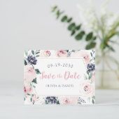Blühende botanische Errötung Save the Date Ankündigungspostkarte (Stehend Vorderseite)