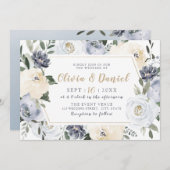 Blühende Botanische Hochzeit mit grauem Aquarell Einladung (Vorne/Hinten)