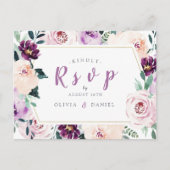 Blühende botanische Hochzeit mit lila Blumenbezug Einladungspostkarte (Vorderseite)