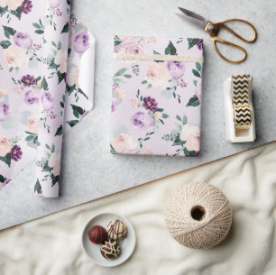 Blühende botanische lila Aquarell-Blumen Geschenkpapier