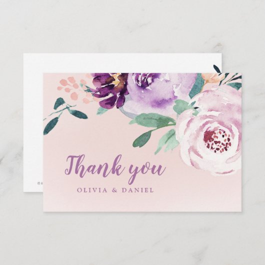 Blühende botanische lila Aquarellblüte Dankeskarte (Vorne/Hinten)