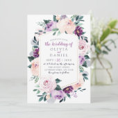 Blühende botanische lila, blumengeometrische Hochz Einladung (Stehend Vorderseite)