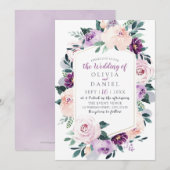 Blühende botanische lila, blumengeometrische Hochz Einladung (Vorne/Hinten)