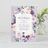 Blühende botanische lila, blumengeometrische Hochz Einladung (Stehend Vorderseite)