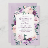 Blühende botanische lila, blumengeometrische Hochz Einladung (Vorne/Hinten)