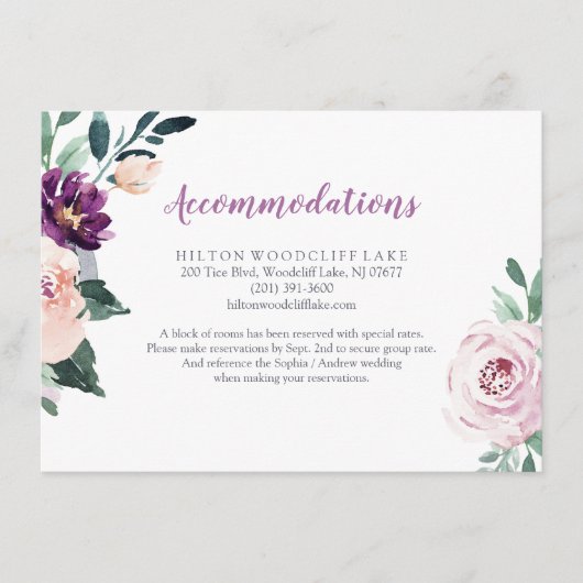 Blühende botanische lila Blumenunterkunft Begleitkarte (Vorderseite)