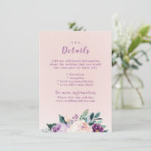Blühende botanische lila Hochzeitskarte Begleitkarte (Stehend Vorderseite)