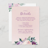 Blühende botanische lila Hochzeitskarte Begleitkarte (Vorne/Hinten)