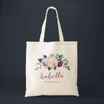 Blühende botanische lila personalisierte Bräute Tragetasche<br><div class="desc">Botanische Blumen und Pflanzen in Weiß,  Pfirsich und lila,  elegant und romantisch,  große personalisierte Brautjunggeschenke</div>