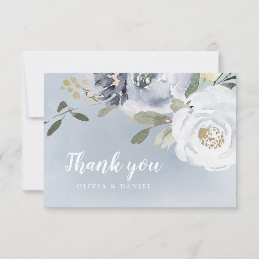 Blühende botanische staubblaue Aquarellblüte Dankeskarte (Vorderseite)