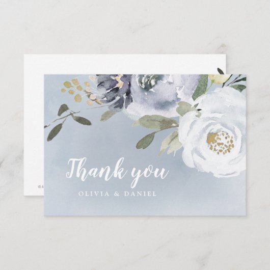 Blühende botanische staubblaue Aquarellblüte Dankeskarte (Vorne/Hinten)