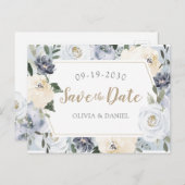 Blühende botanische staubblaue Blüte Save the Date Ankündigungspostkarte (Vorne/Hinten)