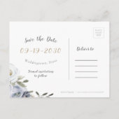 Blühende botanische staubblaue Blüte Save the Date Ankündigungspostkarte (Rückseite)