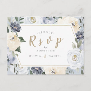 Blühende botanische staubblaue florale Hochzeits-R Einladungspostkarte