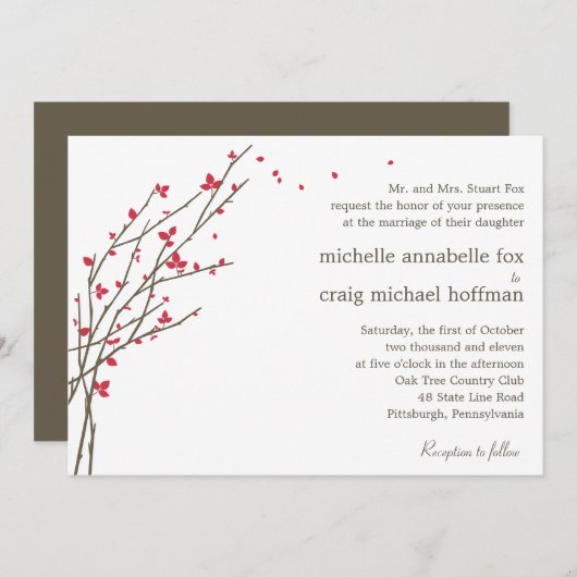 Blühende Branchen Hochzeitseinladung - Getreide Einladung (Vorne/Hinten)