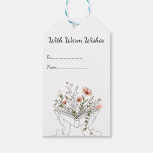 Blühende Buch Botanische Linienkunst Geschenkanhänger