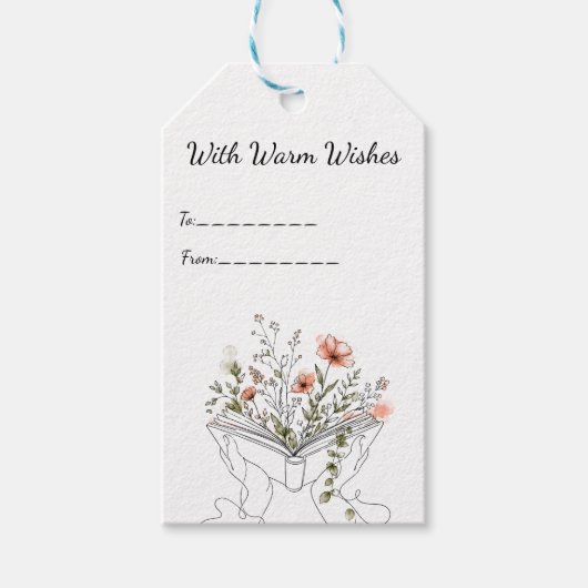 Blühende Buch Botanische Linienkunst Geschenkanhänger (Vorderseite)