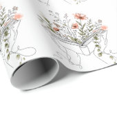 Blühende Buch Botanische Linienkunst Geschenkpapier (Rolleneckpunkt)