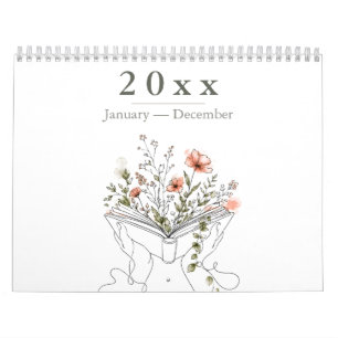 Blühende Buch Botanische Linienkunst Kalender